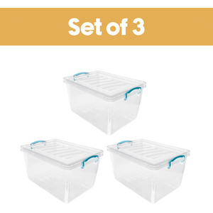 Set of 3 Plastic Clip Lidded Storage Box - Clear by JVL