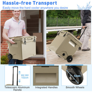 Mobile Ice Chest Box with Wheels - Brown by Costway