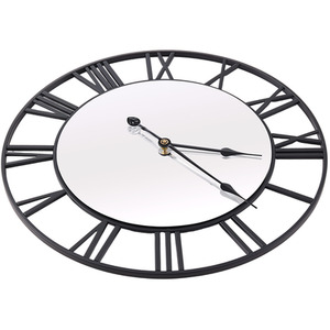 24 Inch Modern Non-Ticking Mirrored Wall Clock - Black by Livingandhome