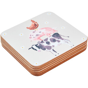 Set of 6 Daisy Farm Coasters - Cream