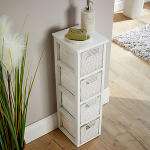 Lopera Rattan Basket 4 Drawer Tower Storage Unit - White by Home Source