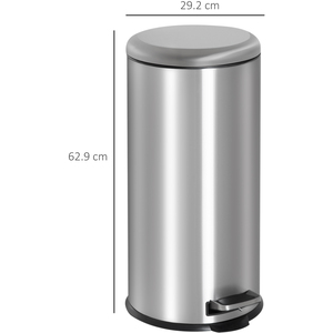 HOMCOM Foot Stainless Steel Metal Pedal Bin - Black and silver tone by HOMCOM