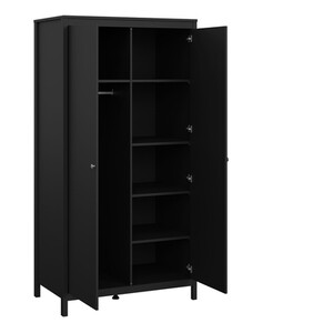 Madrid 3 Piece Bedroom Set - Matt Black / 1 x 2-drawer bedside table, 1 x 5-drawer chest of drawers and 1 x 2-door wardrobe
