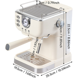 Retro Coffee Espresso Machine with Latte Milk Frother - Cream-coloured by Livingandhome