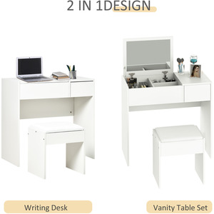 HOMCOM Dressing Table Set With Mirror - White by HOMCOM