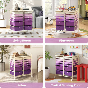 12 Drawers Rolling Storage Cart with 4 Wheels and Brakes - Gradient Purple by Costway