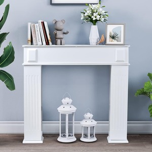 Classic Wooden Fireplace Surround Mantelpiece Storage Cabinet Shelves Unit Stand - White by URBNLIVING