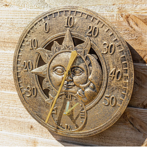 Sun and Moon Bronze Effect Wall Clock - Bronze Effect by Garden Mile