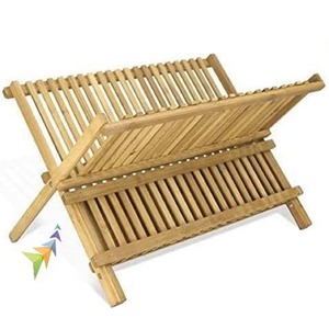 Abaseen Bamboo Foldable Dish Drying Rack, Environment Friendly Wooden Plate Rack - Light brown by Abaseen