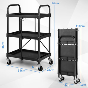 3-Tier Folding Trolley Cart - Black by Costway