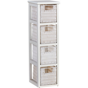 Lopera Rattan Basket 4 Drawer Tower Storage Unit - White by Home Source