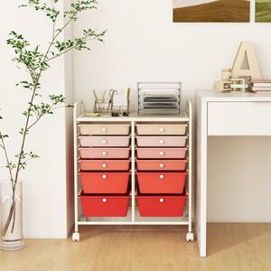 12 Drawers Rolling Storage Cart with 4 Wheels and Brakes - Gradient Pink by Costway