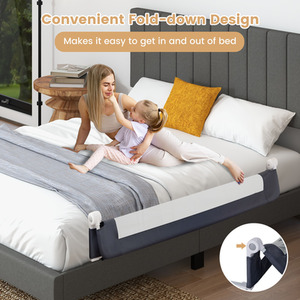 152cm Swing Down Baby Bed Guard Rail - Grey by Costway
