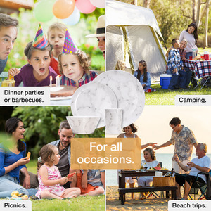 16Pc Melamine Plastic Dinnerware Set - Marble by VonShef