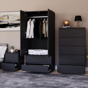 Denver Bedroom Set (2 Drawer Bedside, 5 Drawer Chest, 2 Door 2 Drawer Wardrobe) by Vida Designs