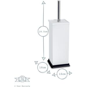 Square Stainless Steel Toilet Pedal Bin Brush Set - White by Harbour Housewares