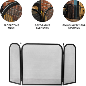 Roxby 3 Panel Steel Fire Guard, Black - Black by Vida Designs