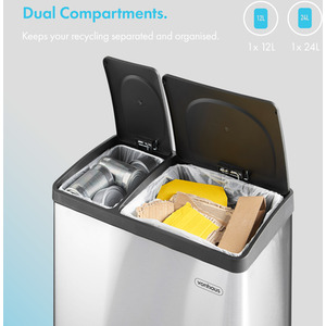 Kitchen Bin with Double Recycling Compartments - Silver by VonHaus