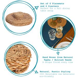 12pc Round Woven Placemats Coasters Set - Yellow by Argon Tableware