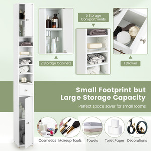 Costway Slim Tall Bathroom Cabinet-White - White by Costway