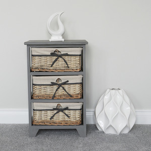 JVL Sherborne 3 Drawer Willow Storage Unit - Grey by JVL
