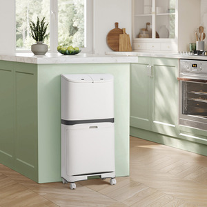 2-Tier Waste Separation Bin with Wheels - White / 48l by lifeideas