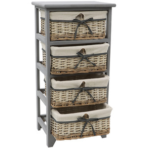 JVL Sherborne 4 Drawer Willow Storage Unit - GREY by JVL