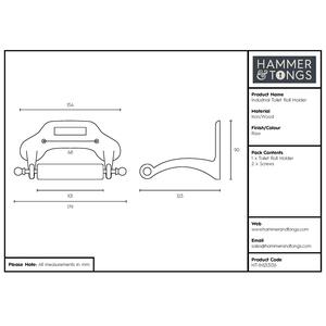 W180mm Industrial Toilet Roll Holder Raw - Raw by Hammer and Tongs