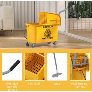 HOMCOM Mop Bucket with Wringer on Wheels for Floor Cleaning 20L - Yellow by HOMCOM