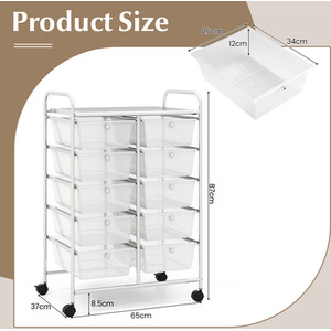 10-Drawer Storage Cart Rolling Cart - Clear by Costway