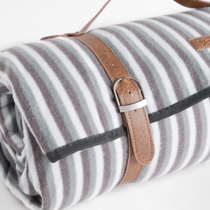 Picnic Blanket with Faux Leather Carry Handle - Grey / 220cm by VonShef