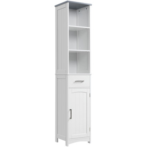 kleankin Tall Bathroom Storage Cabinet, Freestanding Linen Tower - White by kleankin
