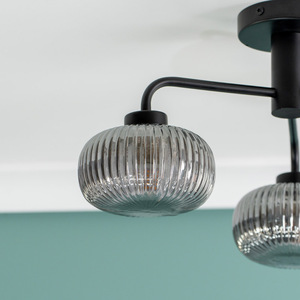Amaia 3 Way IP44 Bathroom Ceiling Light with Ribbed Glass Shade - Black by ValueLights