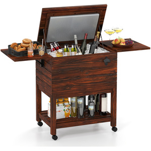 Outdoor Ice Chest Cooler Cart - Brown by Costway