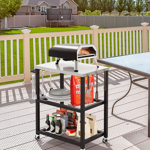 3-Tier Outdoor Grill Cart on Wheels - Black by Costway