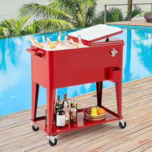 75 L Portable Patio Rolling Ice Chest - Red by Costway