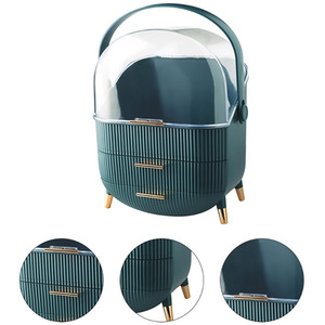 HomeScape Make Up Bag Elegant Storage Organizer with Drawers - Green by Kindred Trading LTD