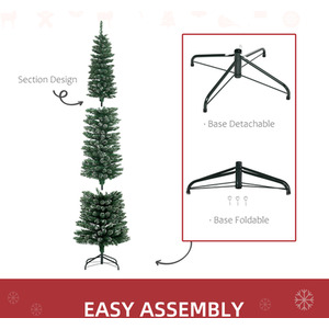 HOMCOM Artificial Snow Dipped Christmas Tree Xmas Pencil Tree - Green / 7.5ft
