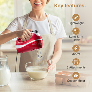 300W Electric Hand Mixer with 3 Attachments by VonShef