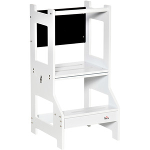 HOMCOM 2-in-1 Kids Step Stool, Toddler Table and Chair Set - White by HOMCOM