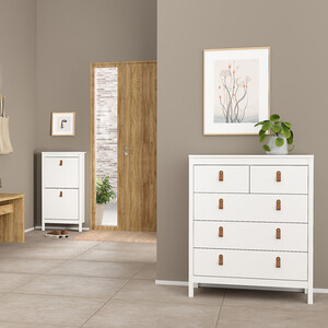 Barcelona 3 Piece Bedroom Set - White / 1 x 2-drawer bedside, 1 x 5-drawer chest of drawers and 1 x 3-door wardrobe