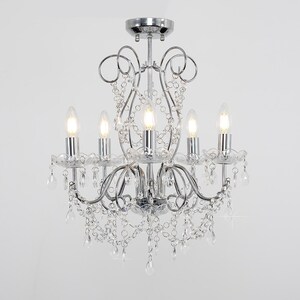 5 Way Silver Chrome Ceiling Light Chandelier With Lead Crystal Droplets - Silver by ValueLights