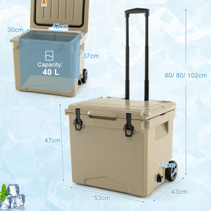 Mobile Ice Chest Box with Wheels - Brown by Costway