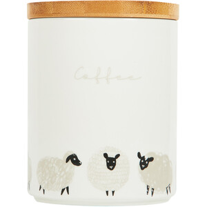 Highland Flock Canister with Bamboo Lid - White / Coffee