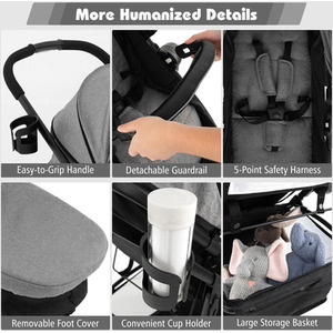 2 in 1 High Landscape Stroller Foldable Toddler Stroller - Grey by Costway