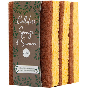 Pack of 3 Cellulose Sponge Scourers - Yellow