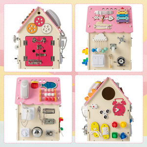 Wooden Busy House Toy - Pink by Costway