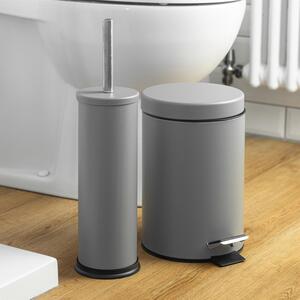 Matt Round Stainless Steel Toilet Brush Bin Set - Matte Grey by Harbour Housewares