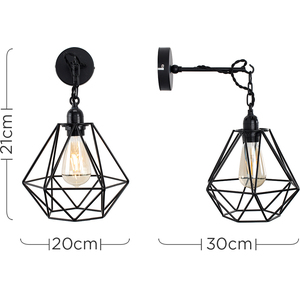 Industrial Satin Black Wall Ceiling Light Fitting With Black Metal Cage Shade - Black by ValueLights
