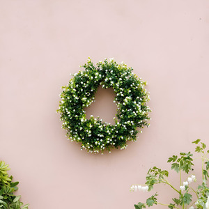 Baby's Breath Artificial Wreath with Hanging Loop - Green by Primrose